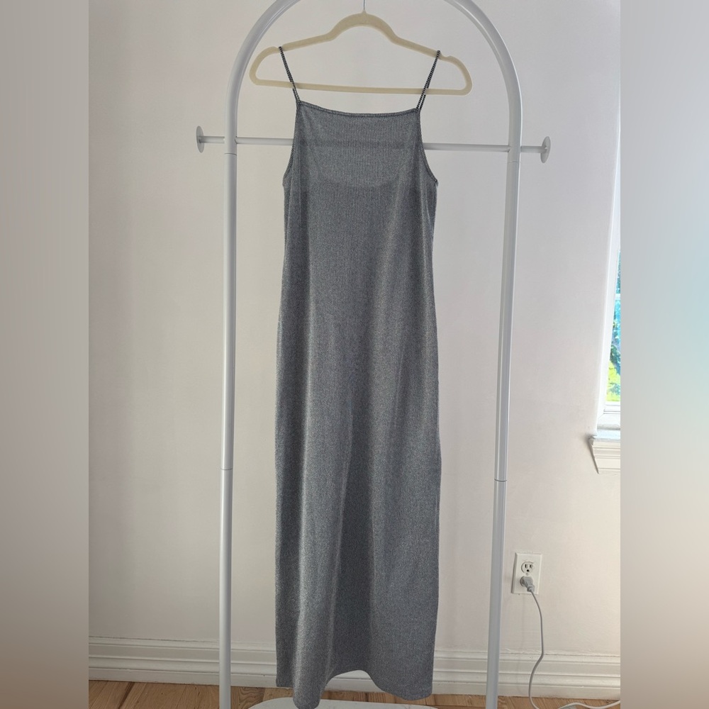 Kendall & Kylie Gray Spaghetti Strap Slip Shimmer Maxi Dress